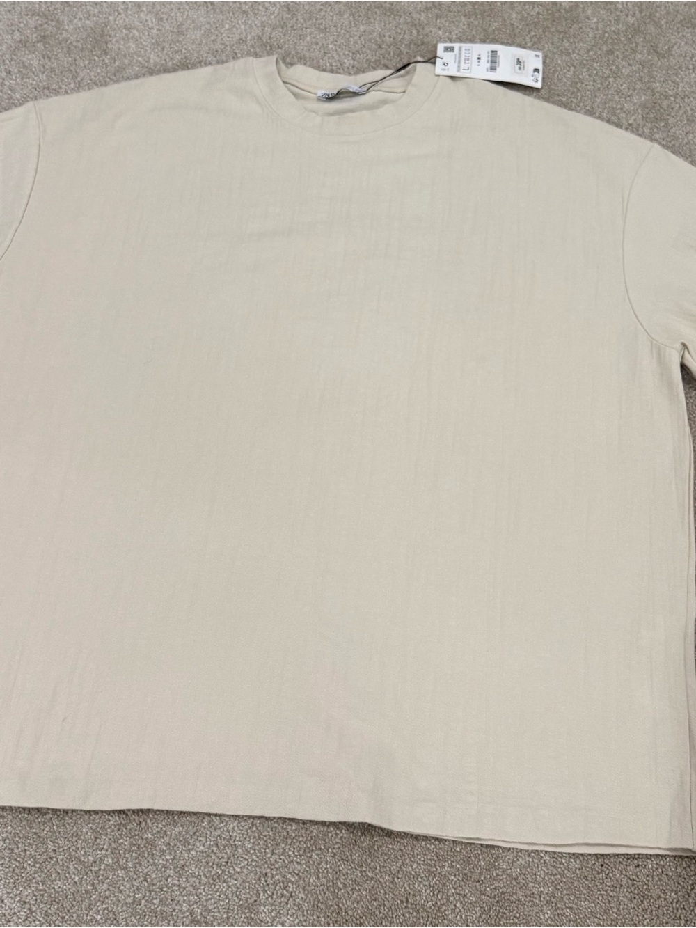 ZARA Cream Oversized Textured Short Sleeve Top Size L NWT